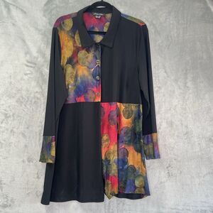 Michael Tyler Tunic Top Long Sleeve Size XXL Multicolor Mosaic Jersey Knit Artsy